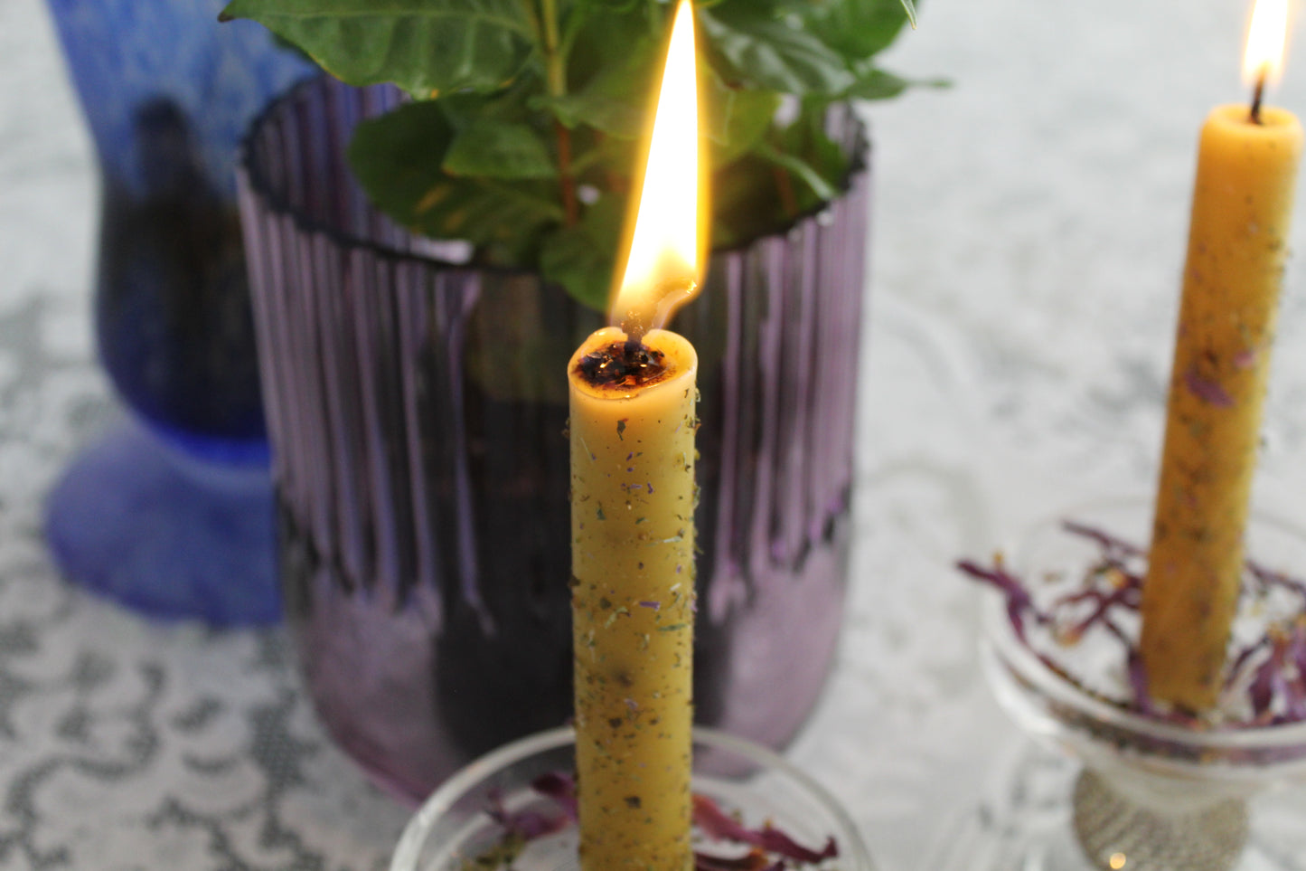 6" Beeswax Herb Taper Candles Meditation/Intention